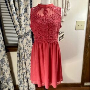 Coral Lace Mockneck Dress